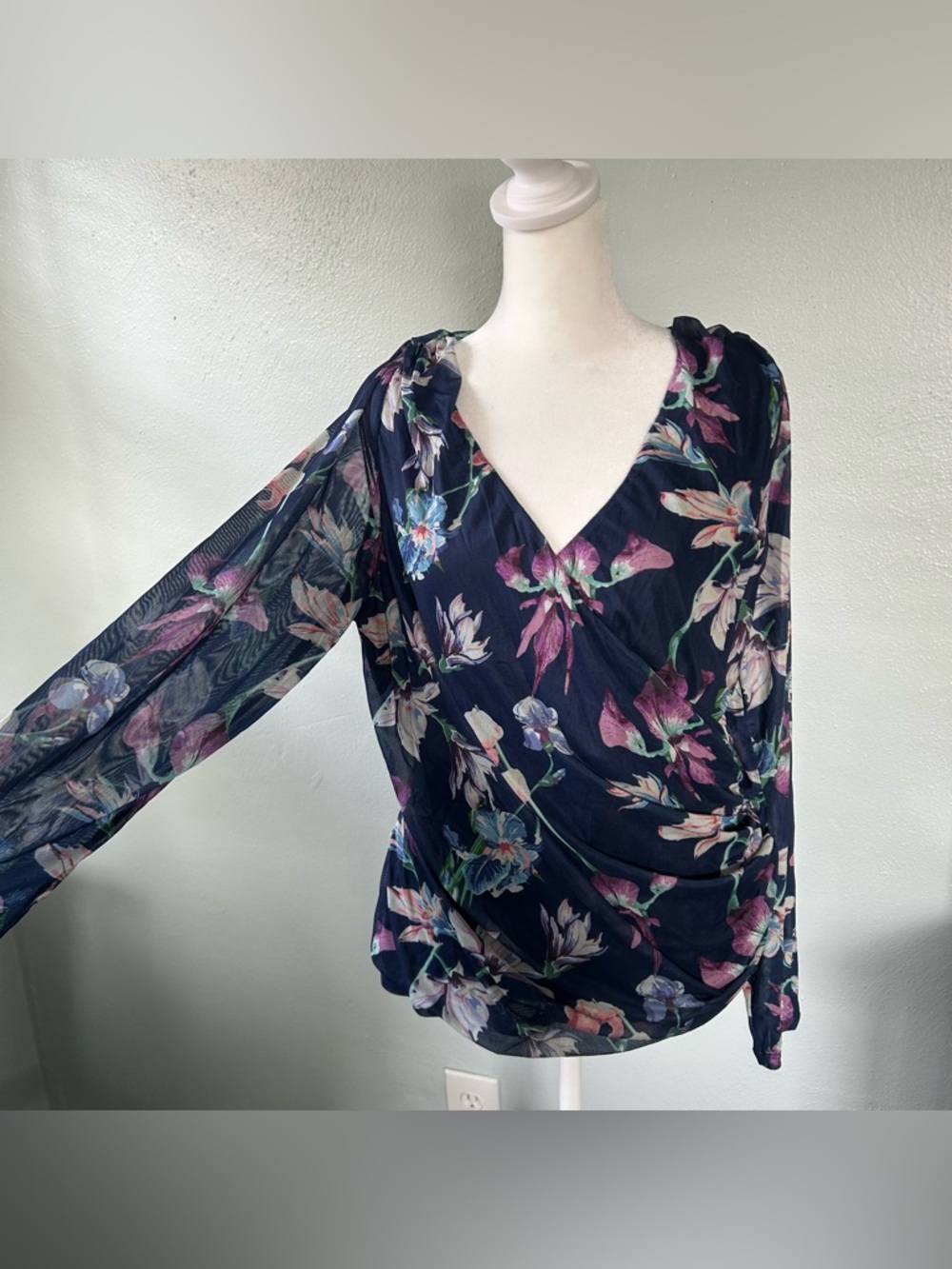 VENUS Navy Floral Wrap Blouse
